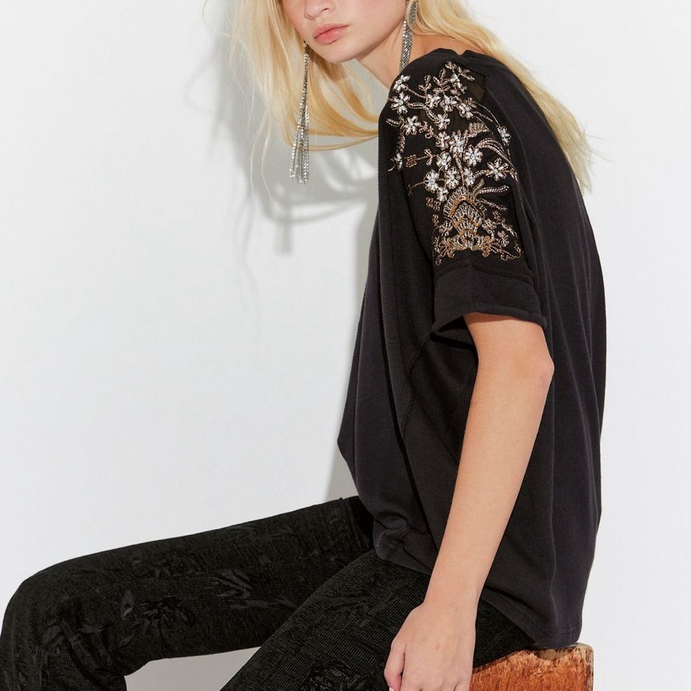 Free People We the Free Sparkle Daze Top- Washed Black